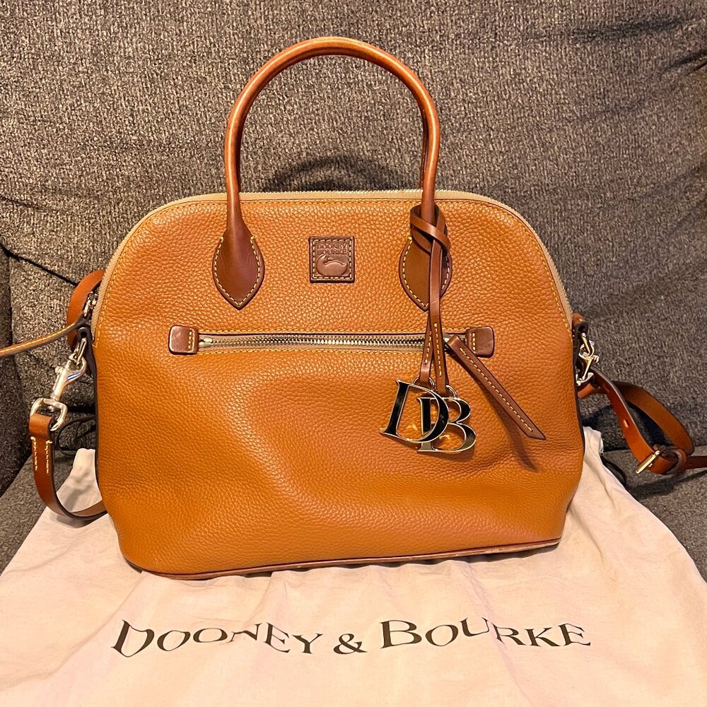 Dooney & Bourke Pebble Grain Leather Domed Satchel In French Caramel- Like New